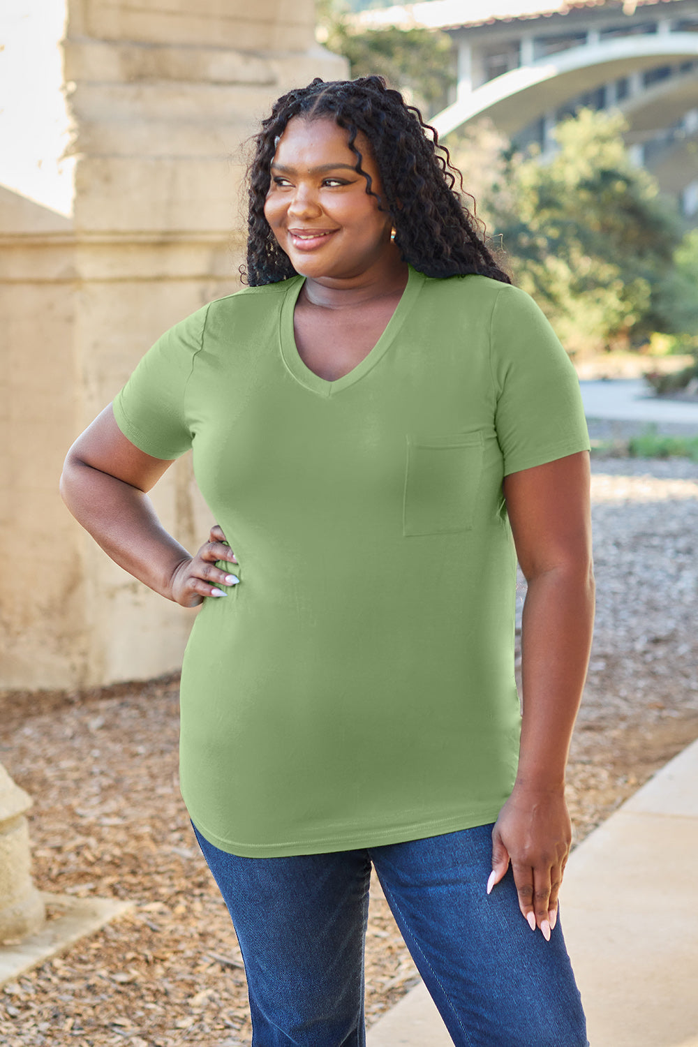 Basic Bae Bamboo Full Size  V-neck Short Sleeve T-shirt | Includes Plus Size