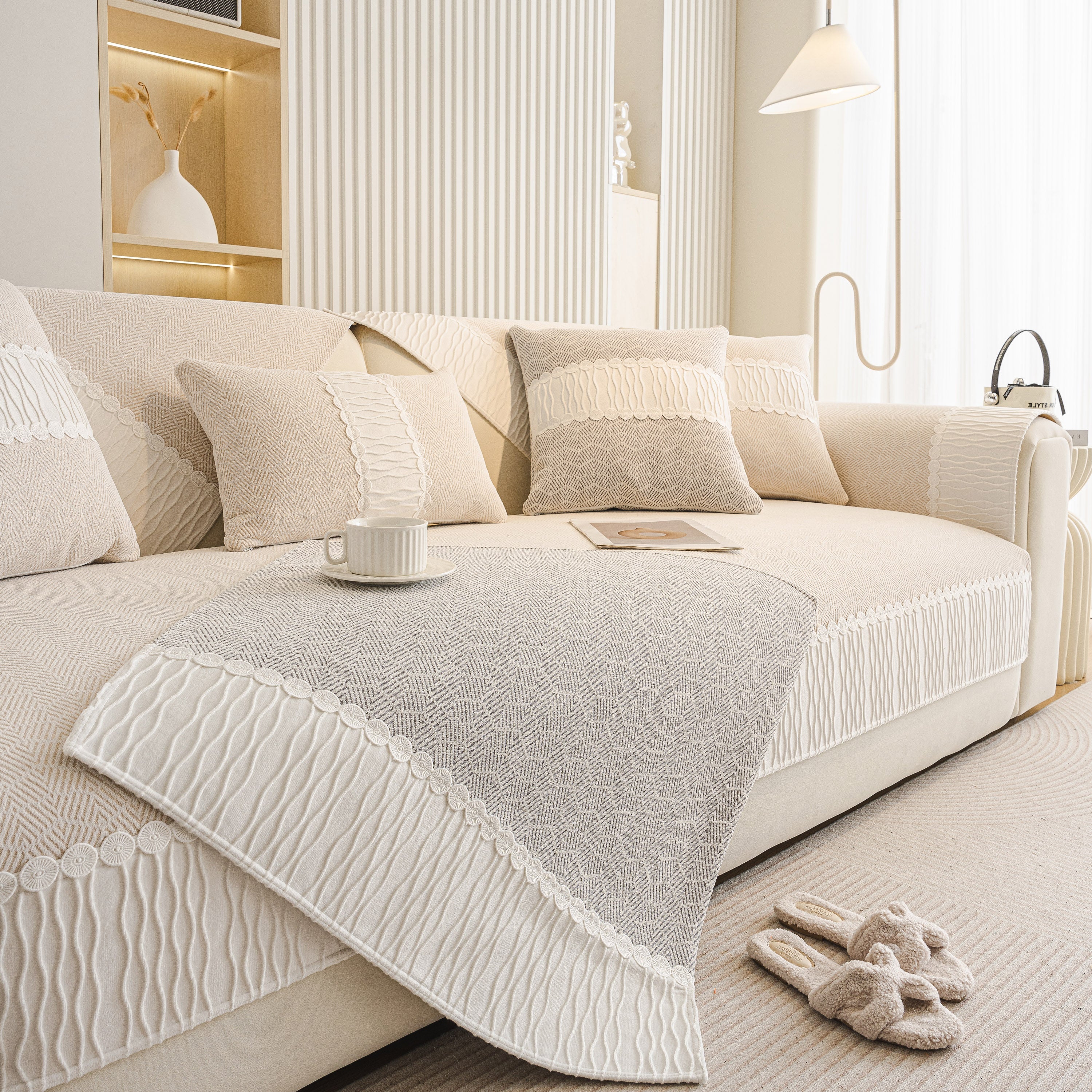 Herringbone Sofa Protector Cover, Non-slip Couch Cover For Seat, Back & Arms