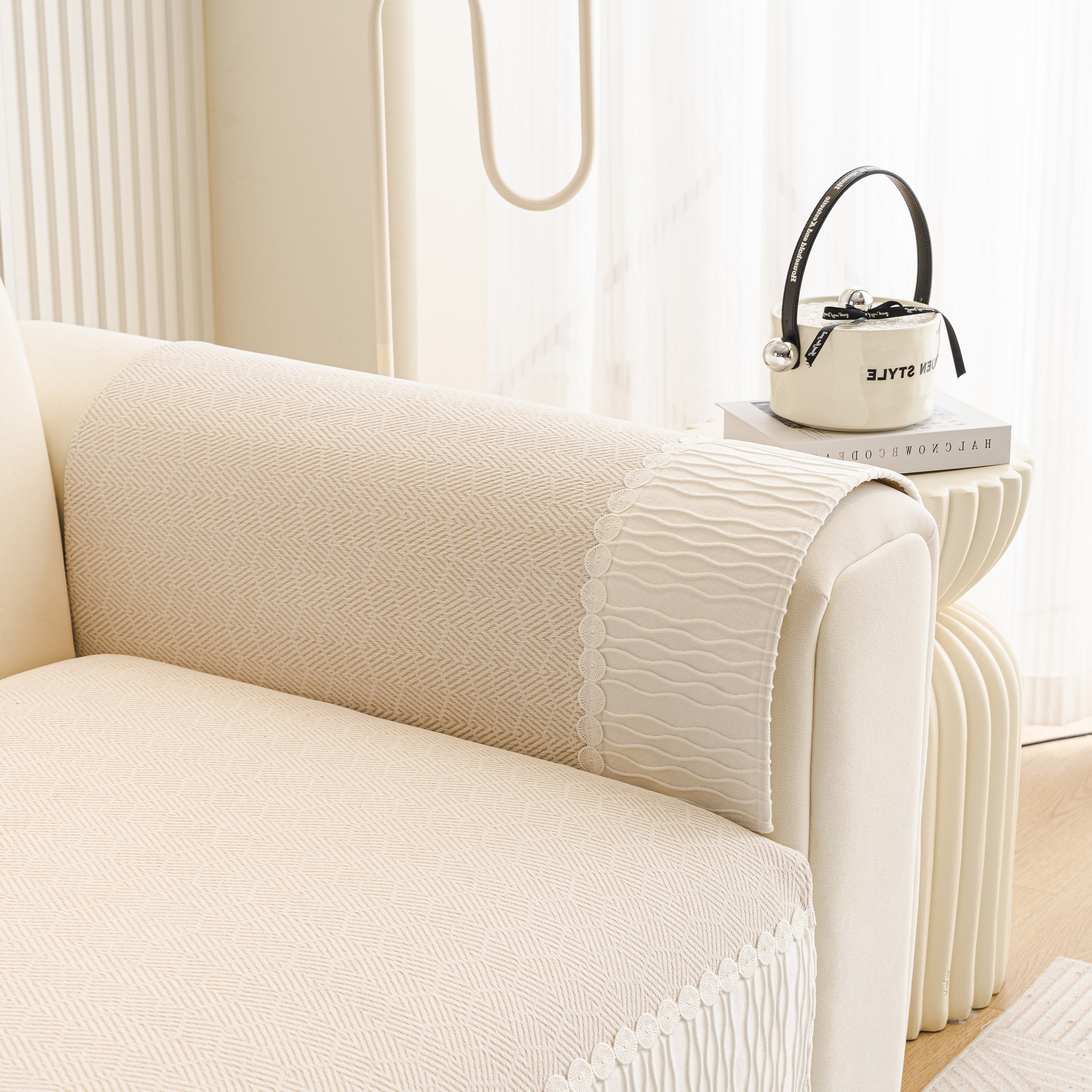 Herringbone Sofa Protector Cover, Non-slip Couch Cover For Seat, Back & Arms