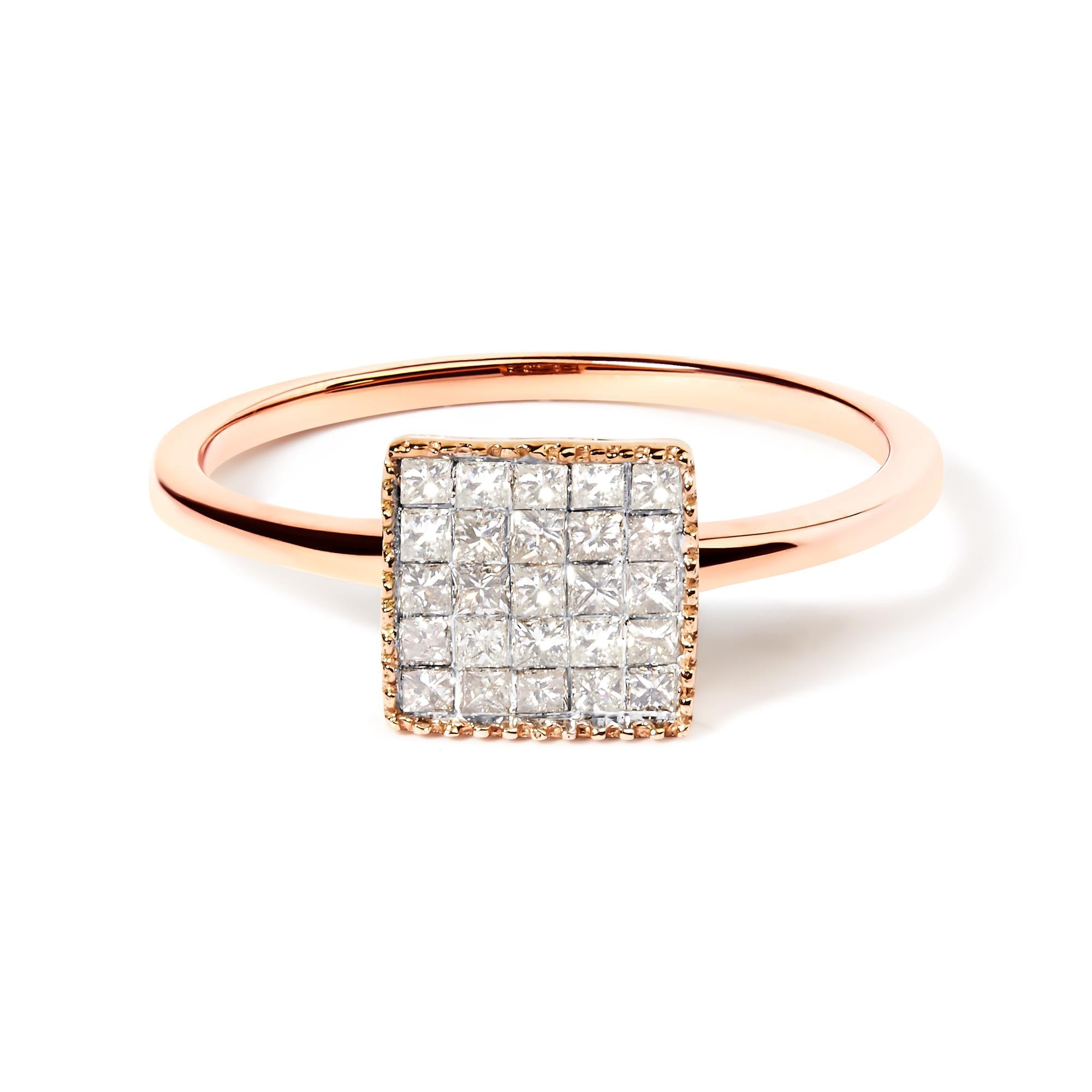 10k Rose Gold 1/3 Cttw Invisible Set Princess Cut Diamond Composite Square Shape Ring (h-i Color, I1-i2 Clarity)