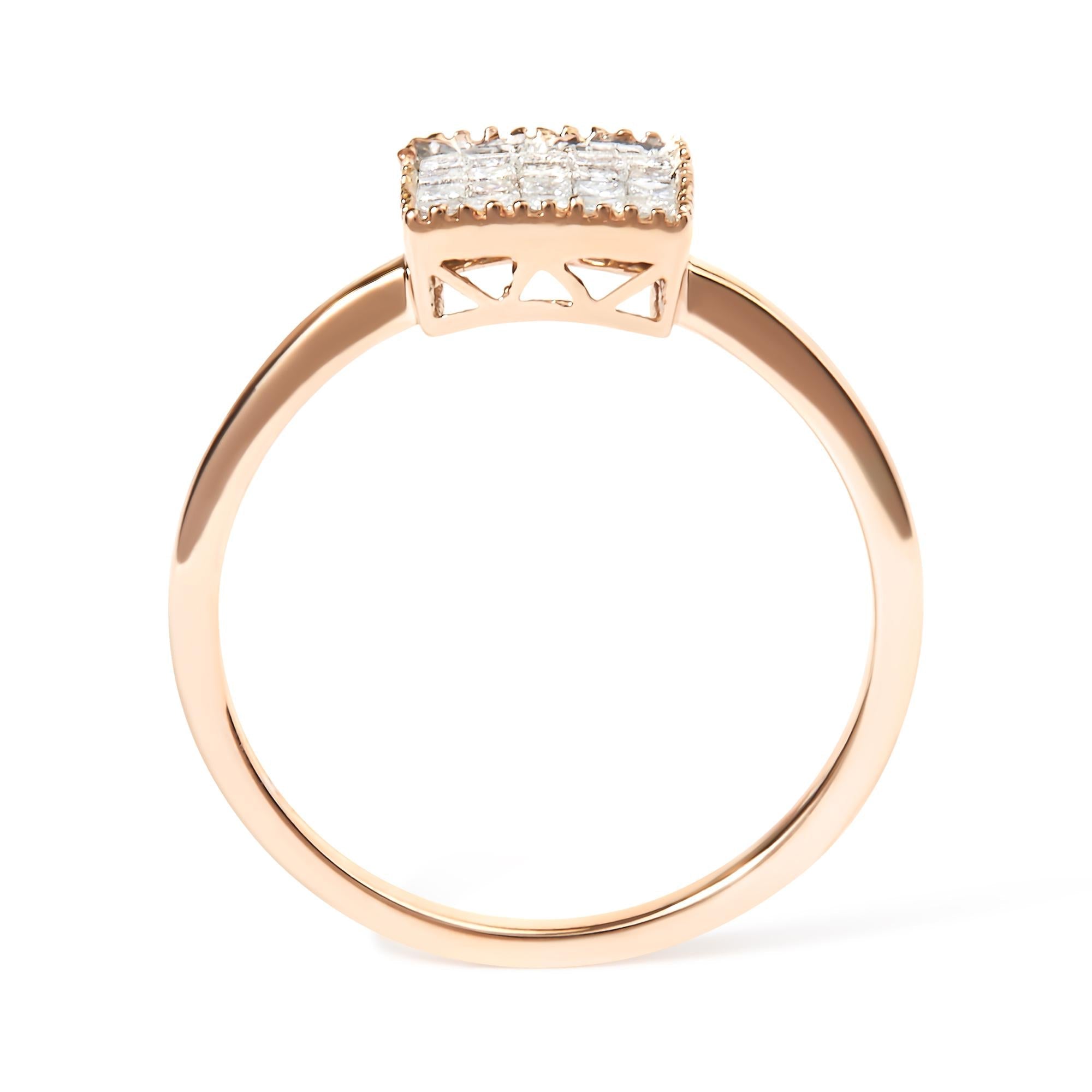 10k Rose Gold 1/3 Cttw Invisible Set Princess Cut Diamond Composite Square Shape Ring (h-i Color, I1-i2 Clarity)