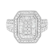 .925 Sterling Silver Round And Baguette Diamond Cathedral Ring (0.75 Cttw, H-i Color, I2-i3 Clarity)