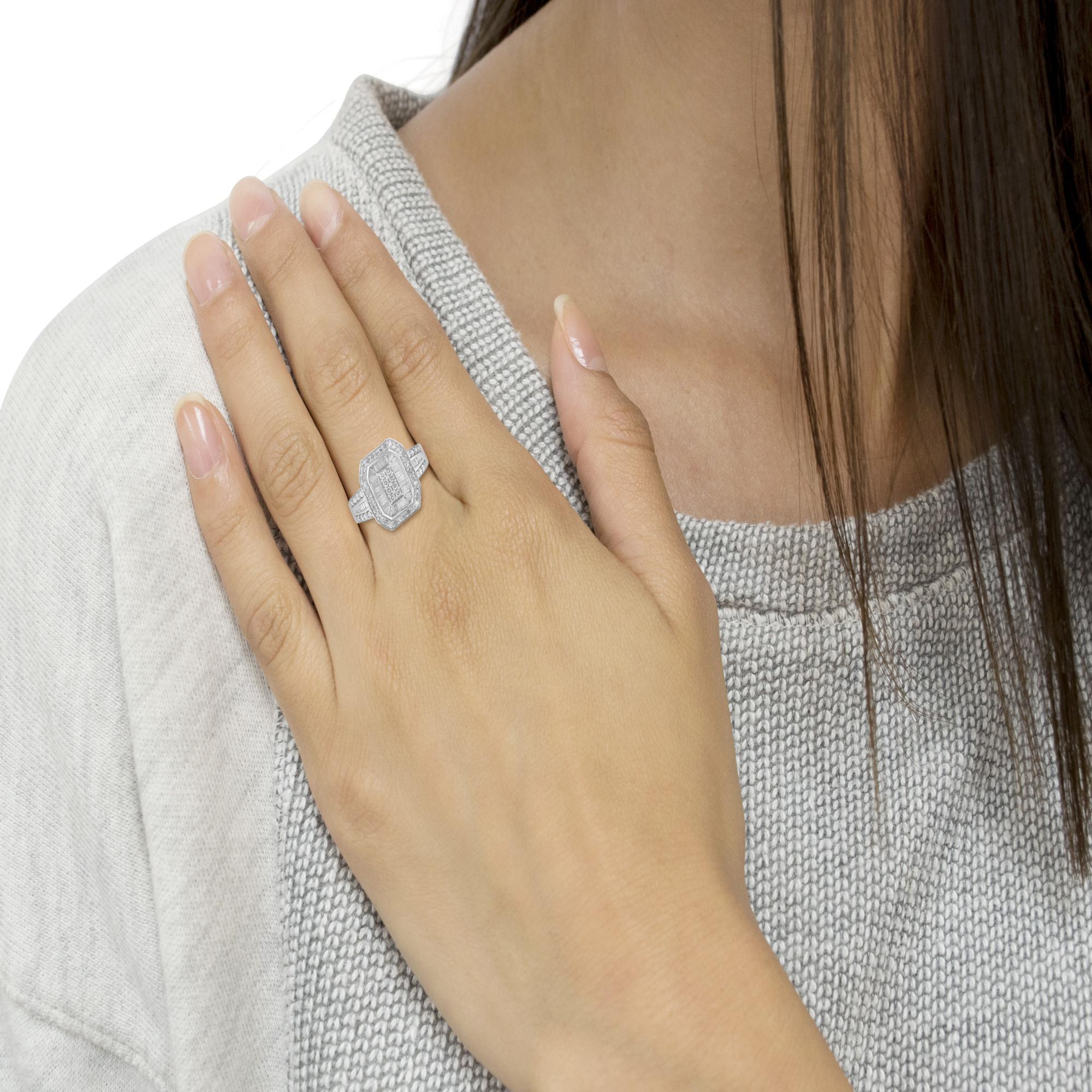 .925 Sterling Silver Round And Baguette Diamond Cathedral Ring (0.75 Cttw, H-i Color, I2-i3 Clarity)