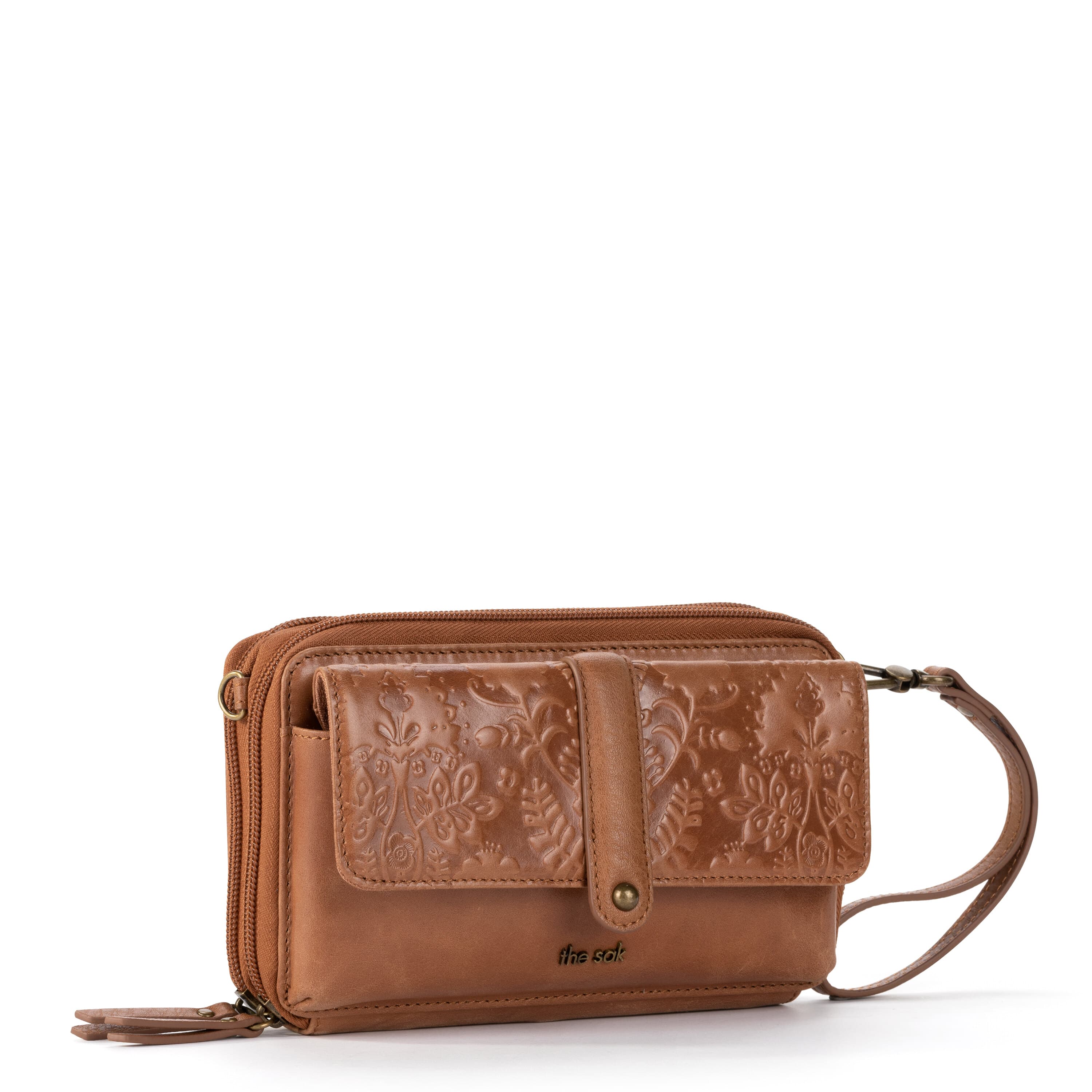The Sak Sequoia Xl Smartphone Wallet - Leather - Tobacco Floral Embossed