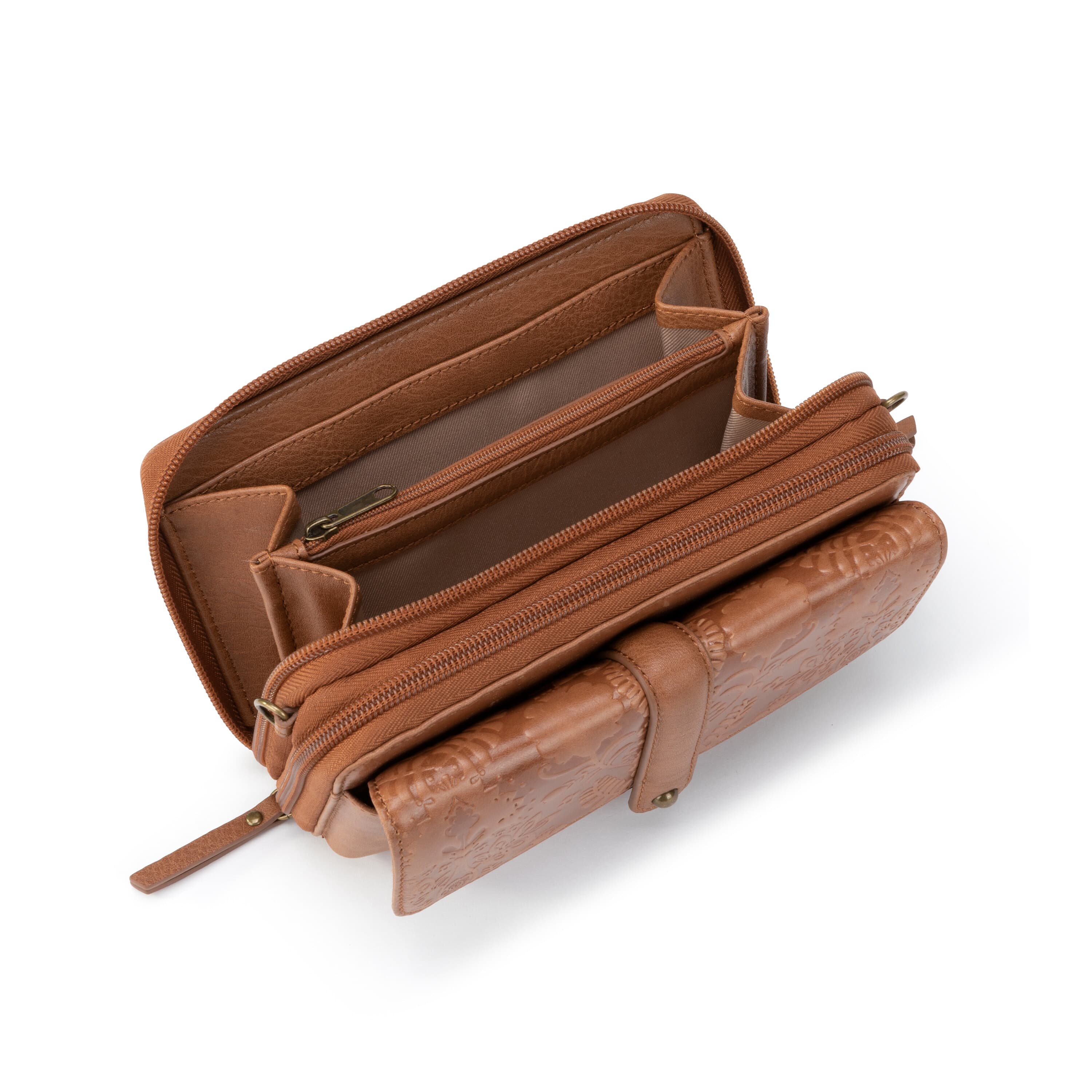 The Sak Sequoia Xl Smartphone Wallet - Leather - Tobacco Floral Embossed