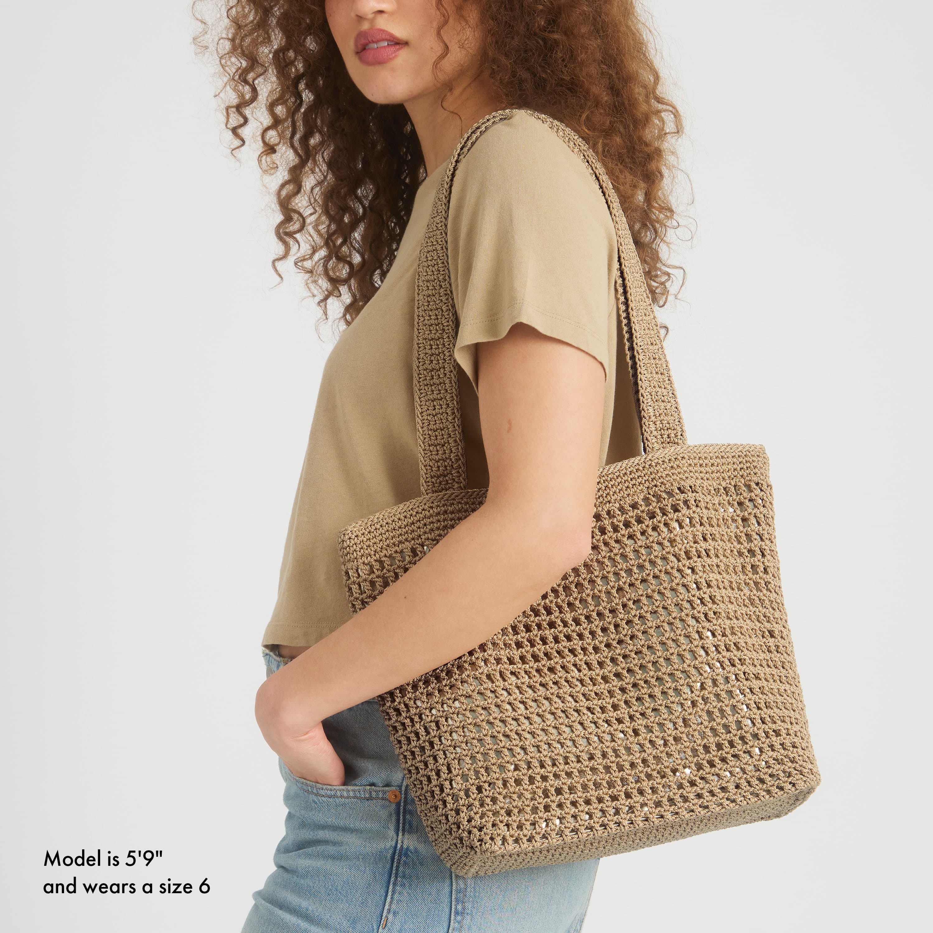 Casual Classics Tote - Hand Crochet - Bamboo With Gold