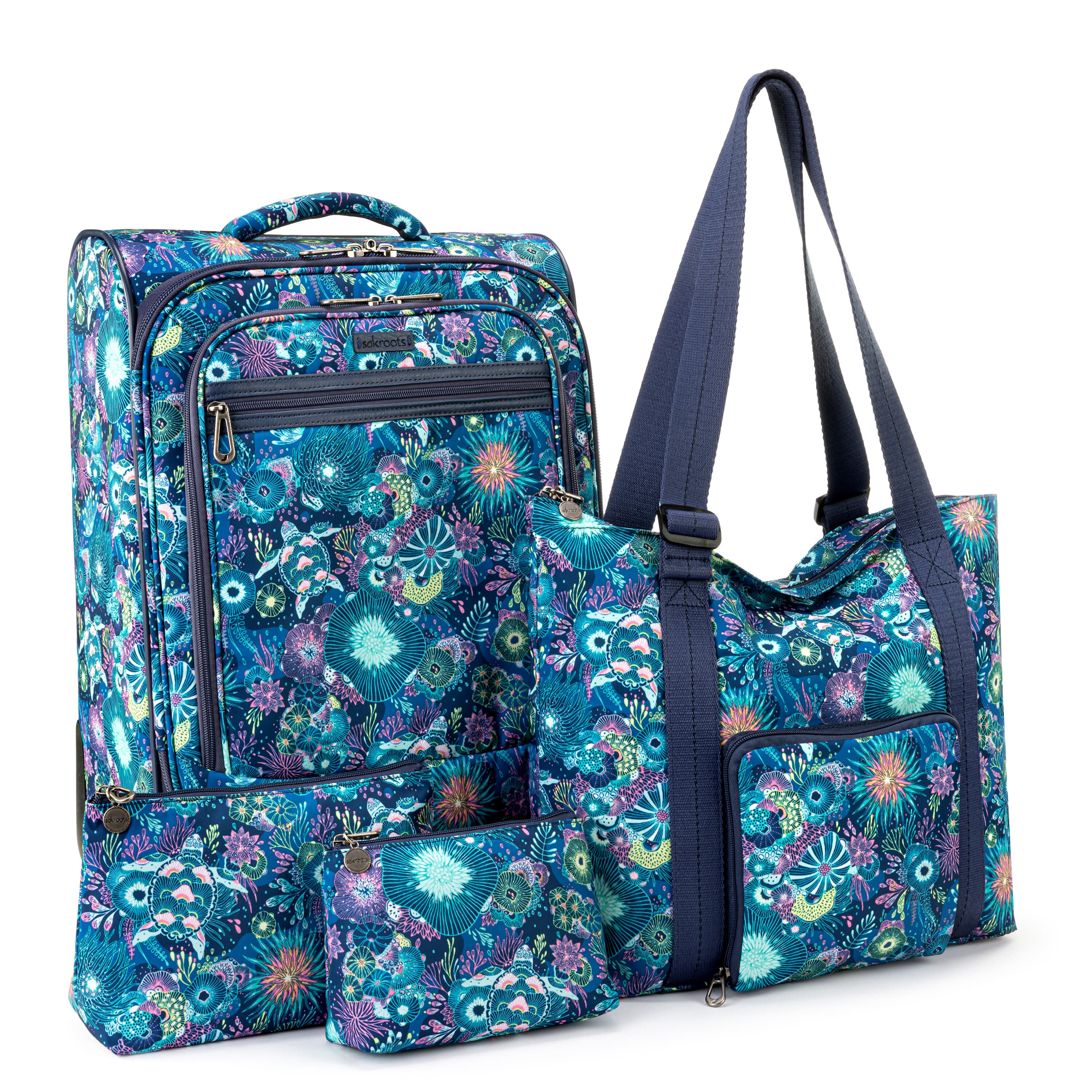 On The Go 21" Spinner Luggage Bundle - EcoTwill - Royal Blue Seascape