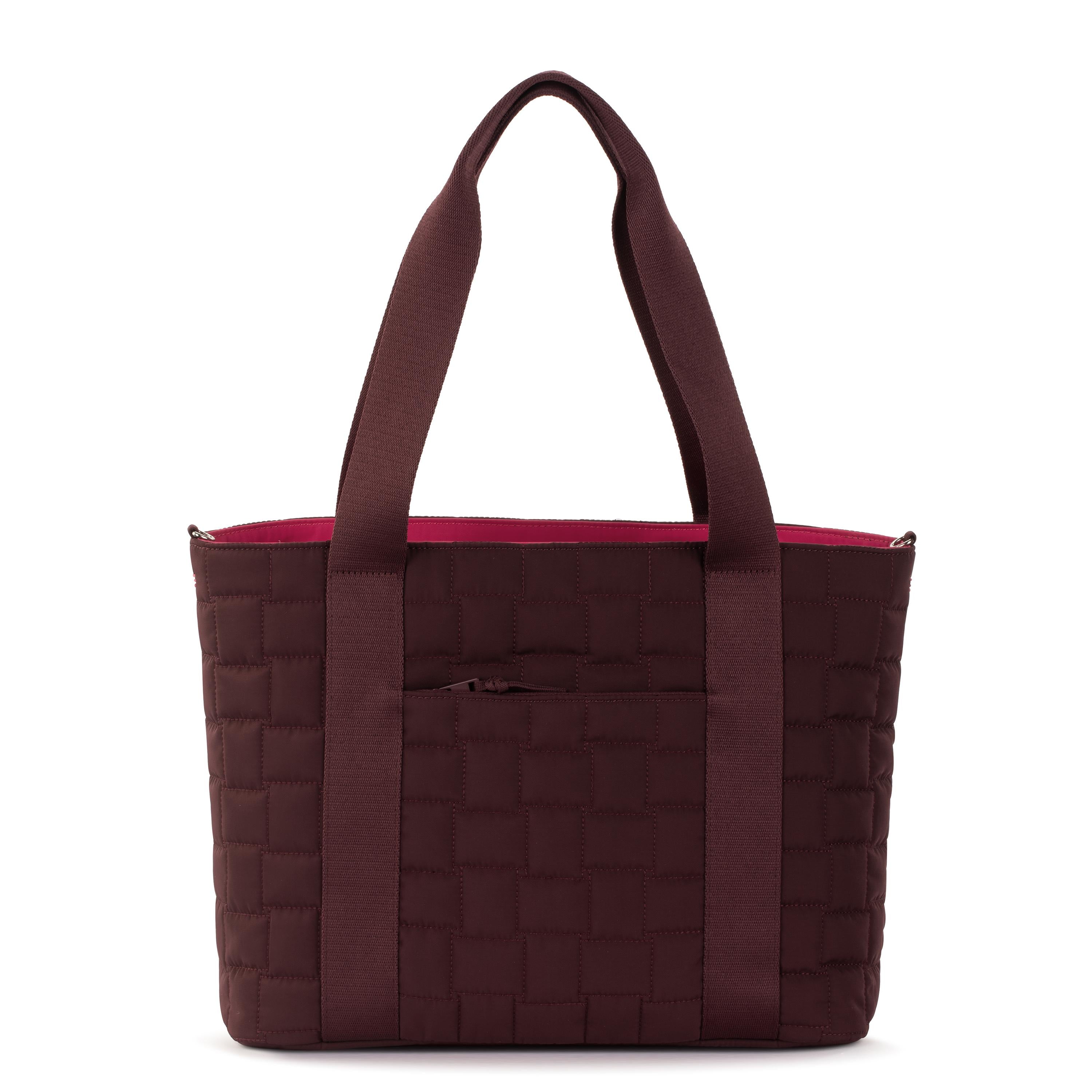 The Sak Arlo Large Tote - EcoTwill - Black Cherry Woven Quilted