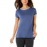 Ideology Women's Blanket-Stitch Drop-Hem T-Shirt Blue Size Large