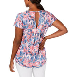 Ideology Women's Wall Flower Printed Keyhole-Back Top Size Small
