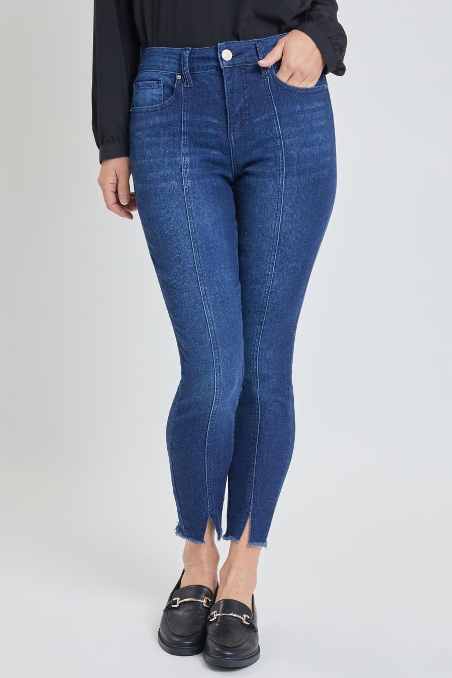 Women's High Rise Skinny Jean With Front Seam and Slit Detail