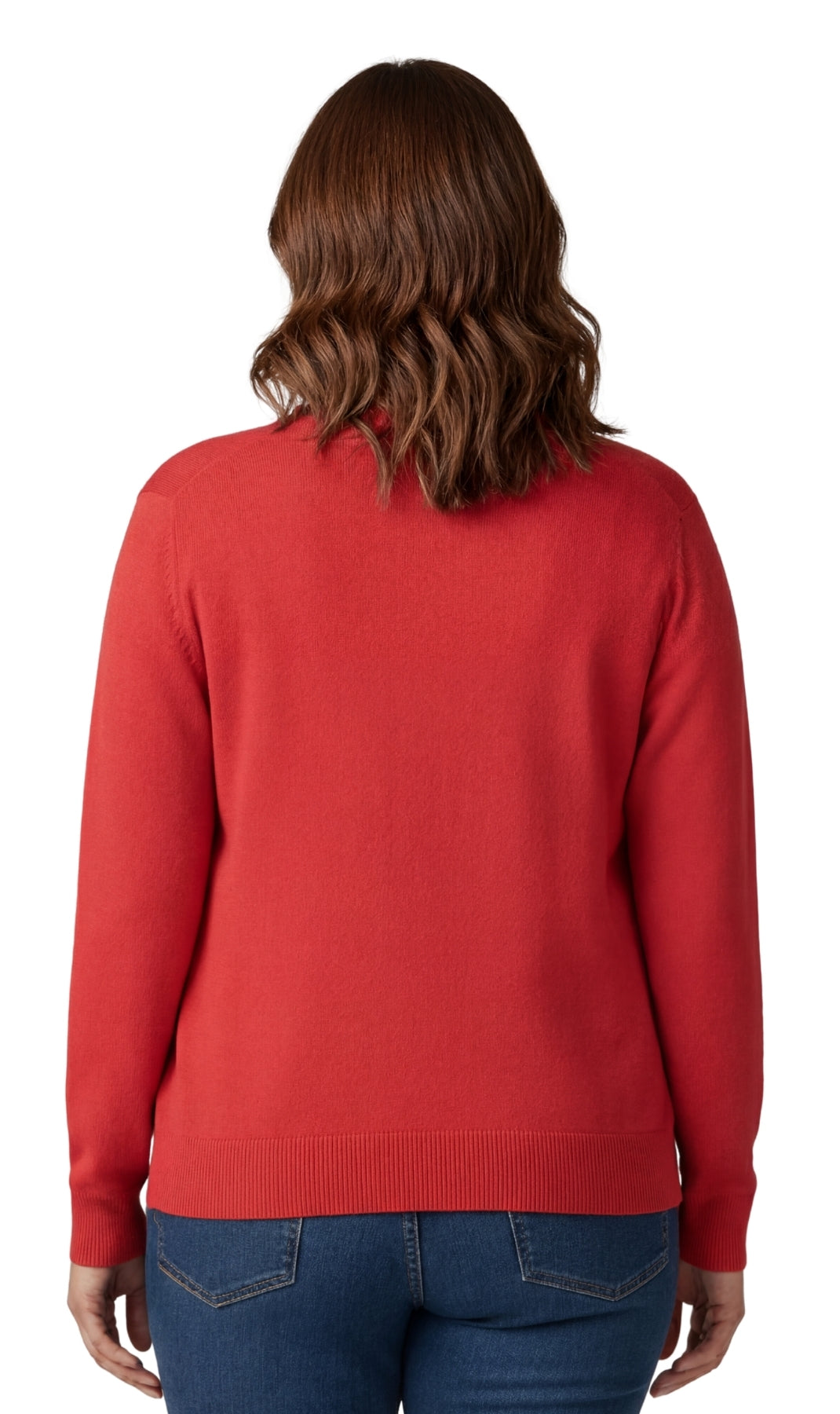 Women's Soft Cotton Button-up Cardigan Crewneck Sweater Long Sleeves With Front Pockets