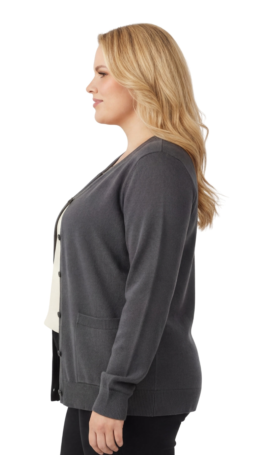 Women's Soft Cotton Button-up Cardigan Crewneck Sweater Long Sleeves With Front Pockets