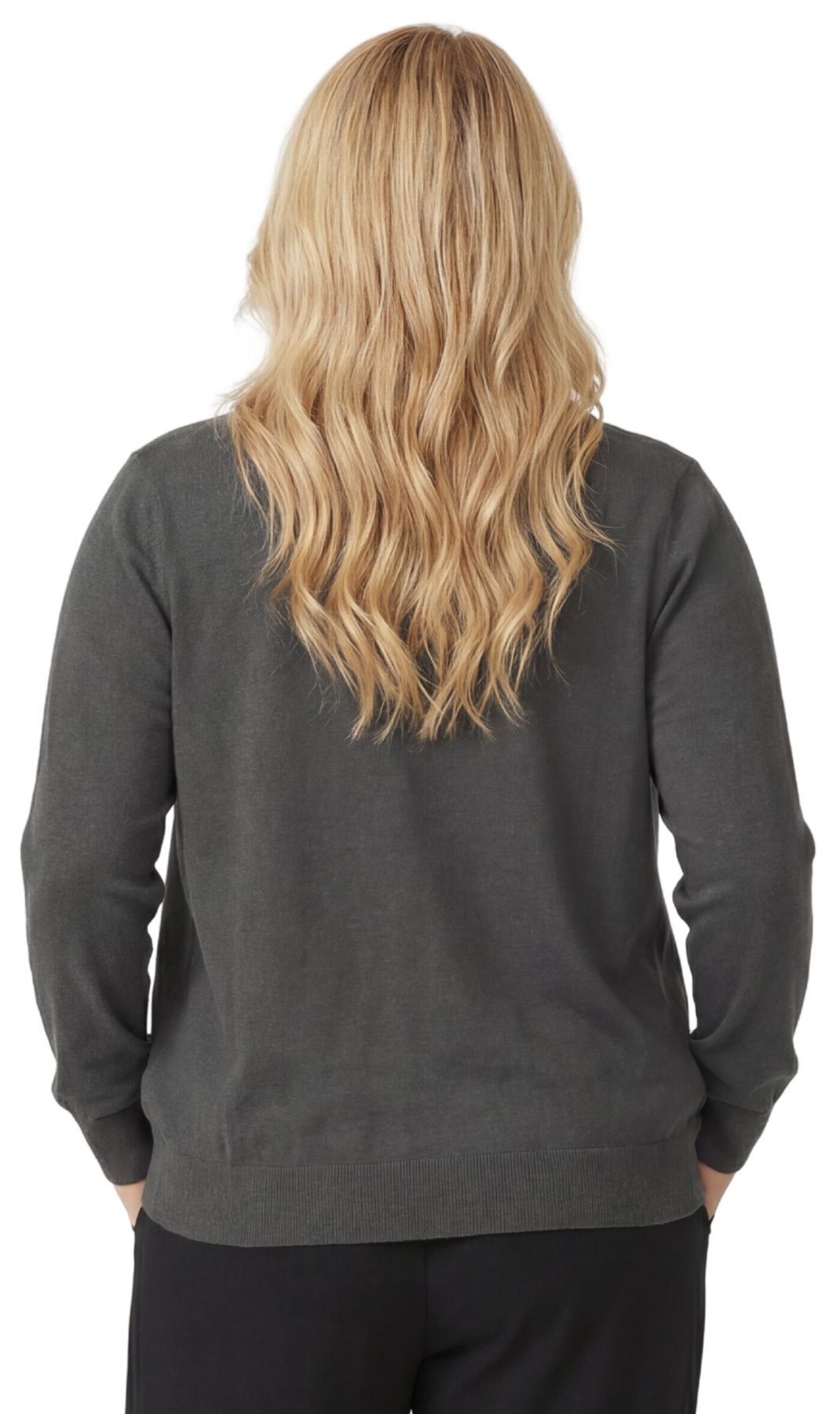 Women's Soft Cotton Button-up Cardigan Crewneck Sweater Long Sleeves With Front Pockets
