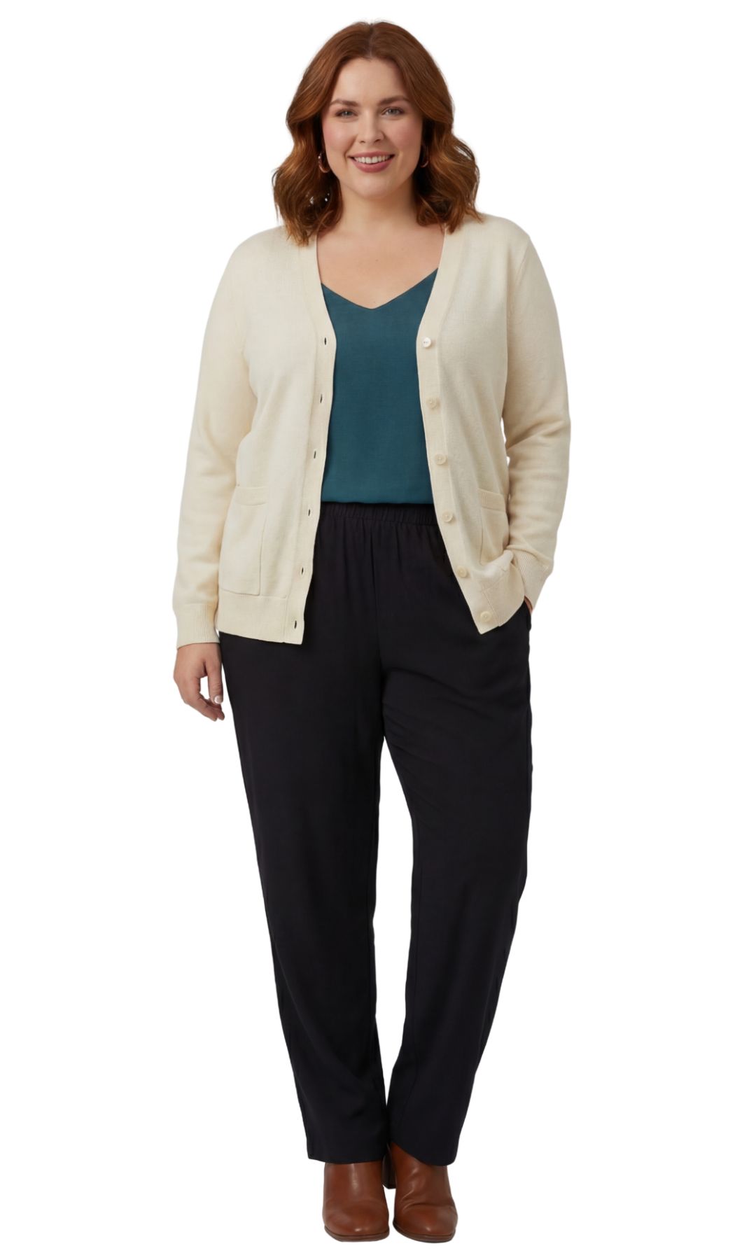 Women's Soft Cotton Button-up Cardigan Crewneck Sweater Long Sleeves With Front Pockets
