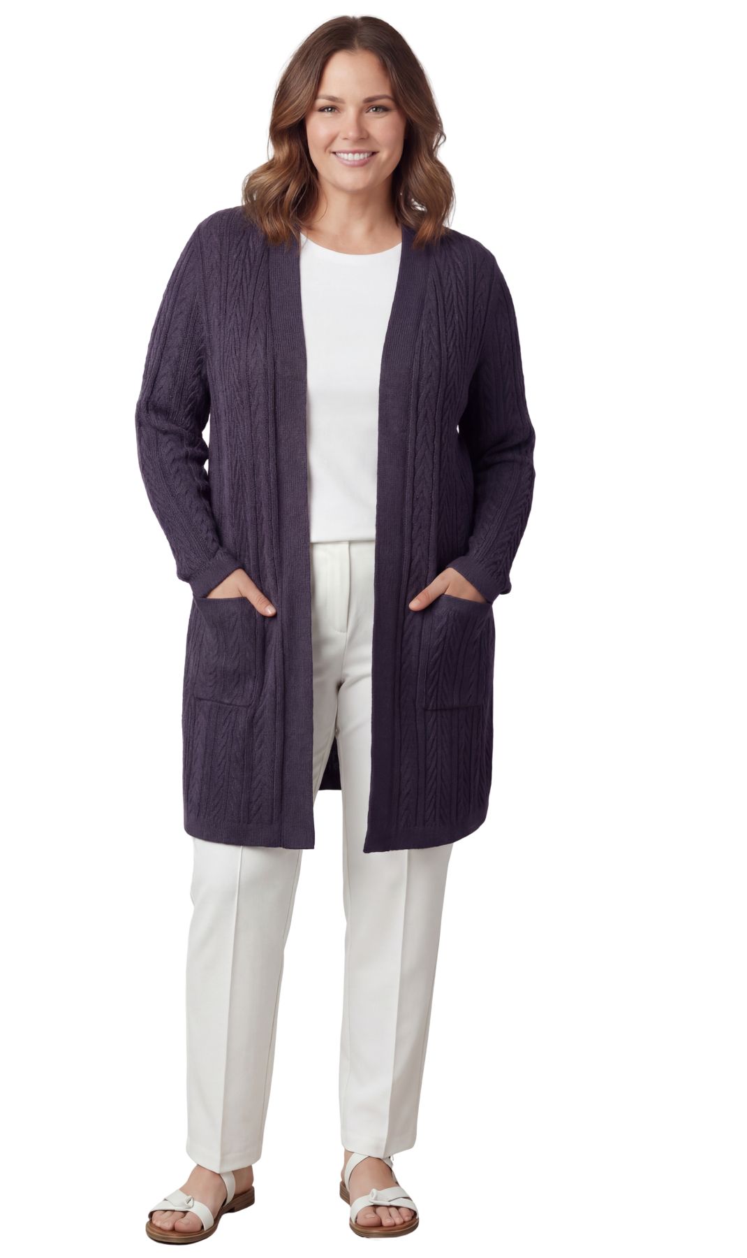 Women's Cable Knit Duster Sweater With Pockets Effortless Longline Cardigan For Everyday Warmth