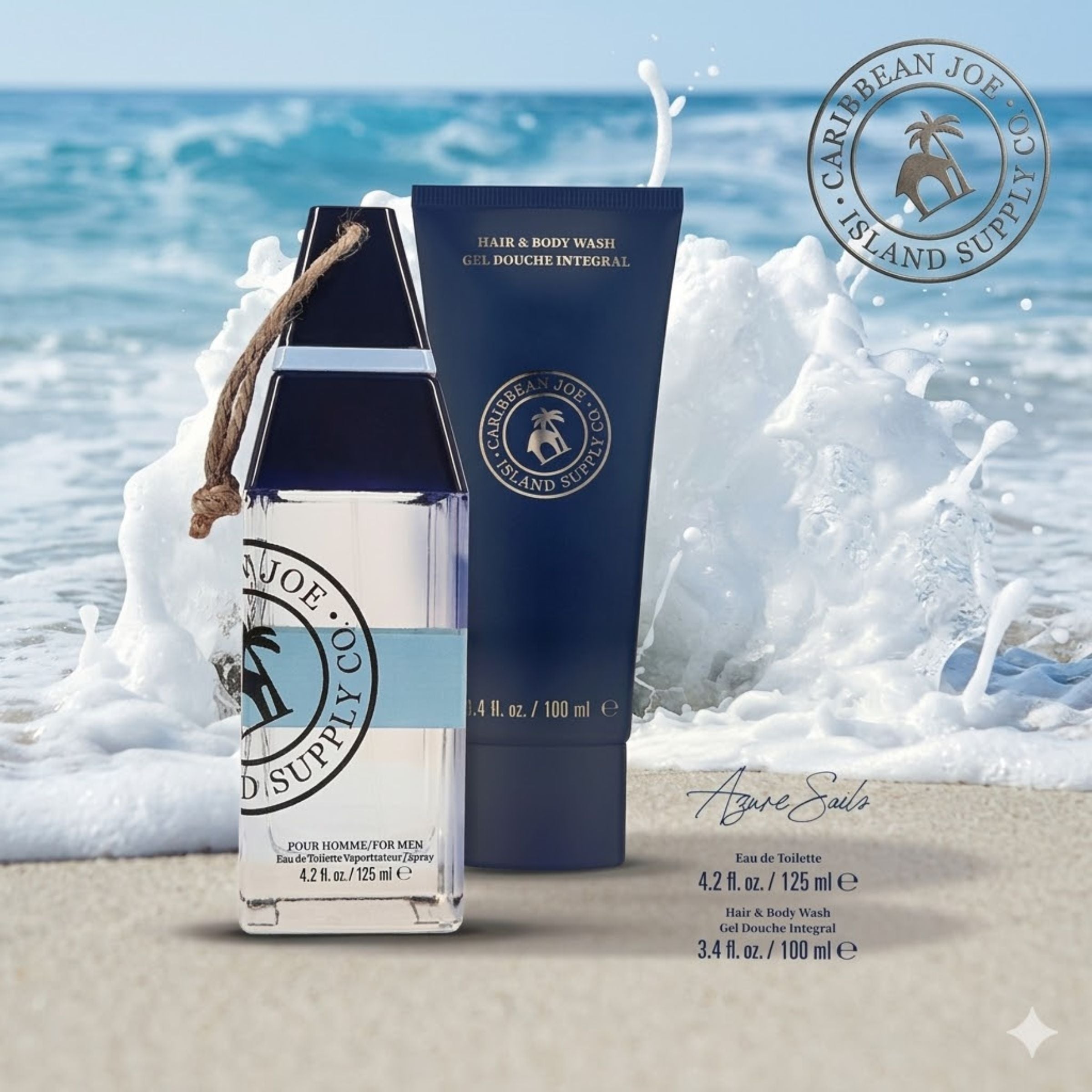 Caribbean Joe Azure Sails EDT for Men 4.2 oz 2PC Set (3.4 oz HBW)