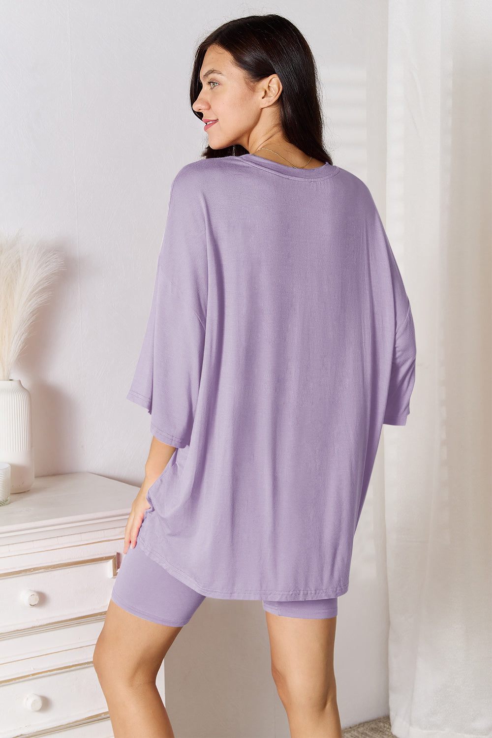 Basic Bae Full Size Soft Rayon Three-quarter Sleeve Top And Shorts Set