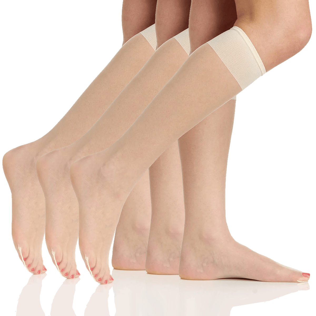 3 Pair Pack Ultra Sheer Knee High With Sandalfoot Toe