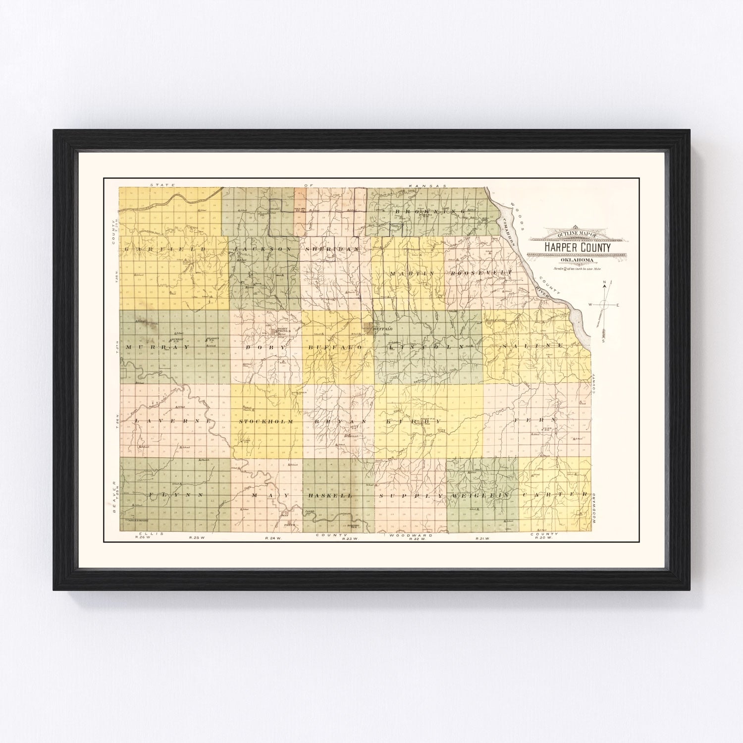 Vintage Map Of Harper County, Oklahoma 1910