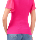 1.STATE Flutter Sleeve T-Shirt Rib Knit Berry Pink Size M