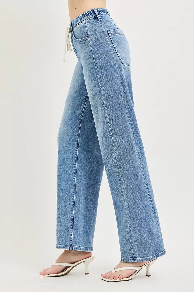 Risen Relaxed Fit Drawstring Waist Jeans