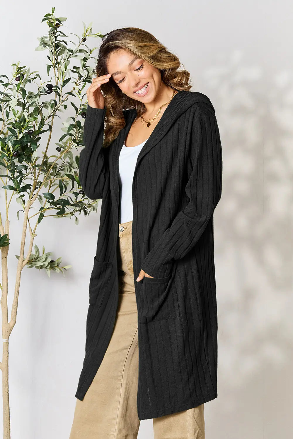 Basic Bae Full Size Hooded Sweater Cardigan | Includes Plus Size