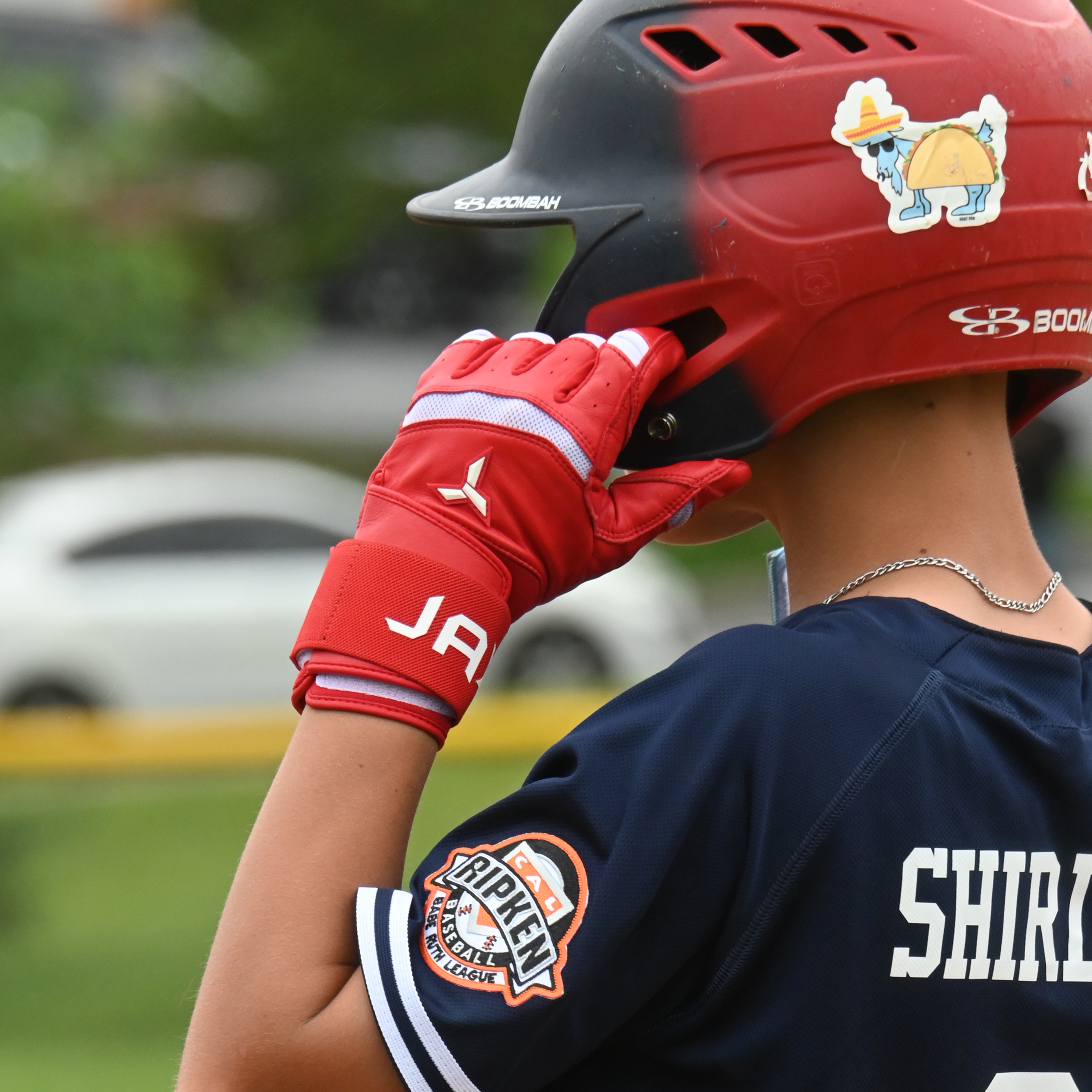 Cherry Red Strap Cuff Batting Gloves