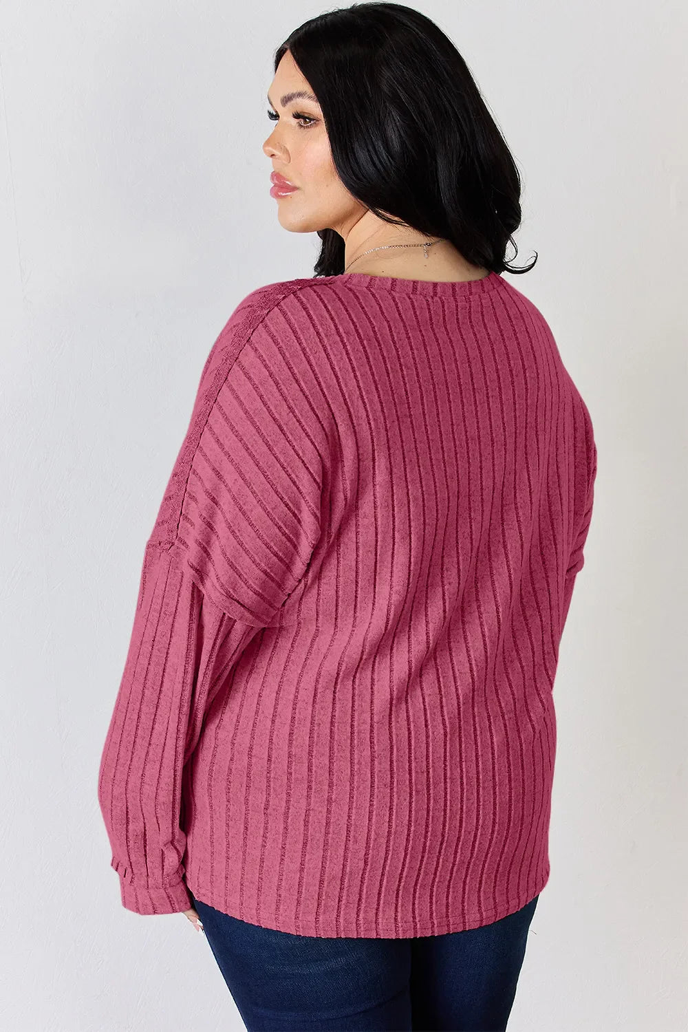Basic Bae Full Size Ribbed Half Button Long Sleeve T-shirt