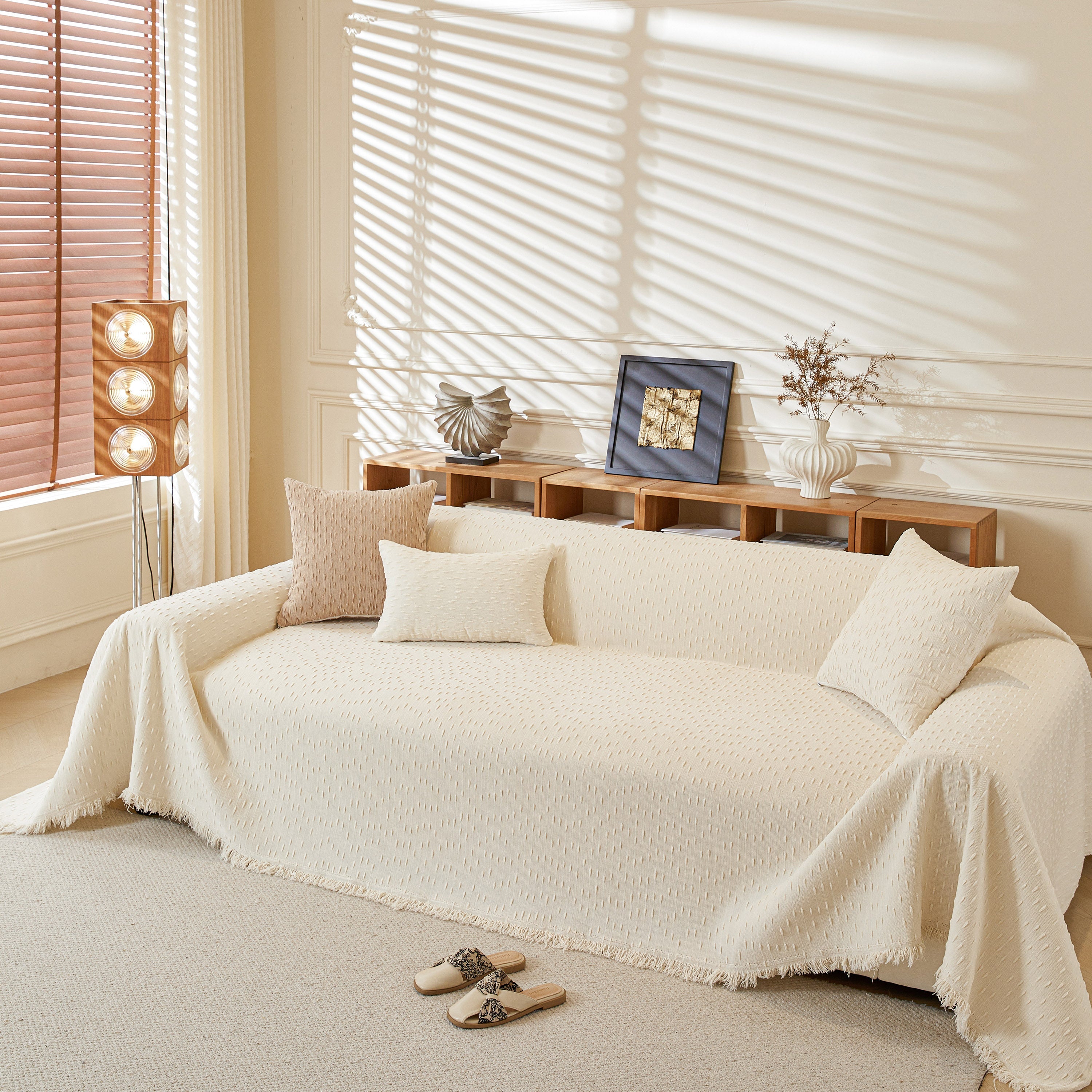 Textured Throw Blanket With 3d Dobby Weave, Minimalist Furniture Protector For Couch