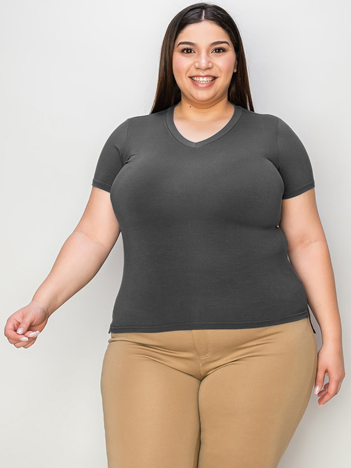 Basic Bae Full Size V-neck High-low T-shirt