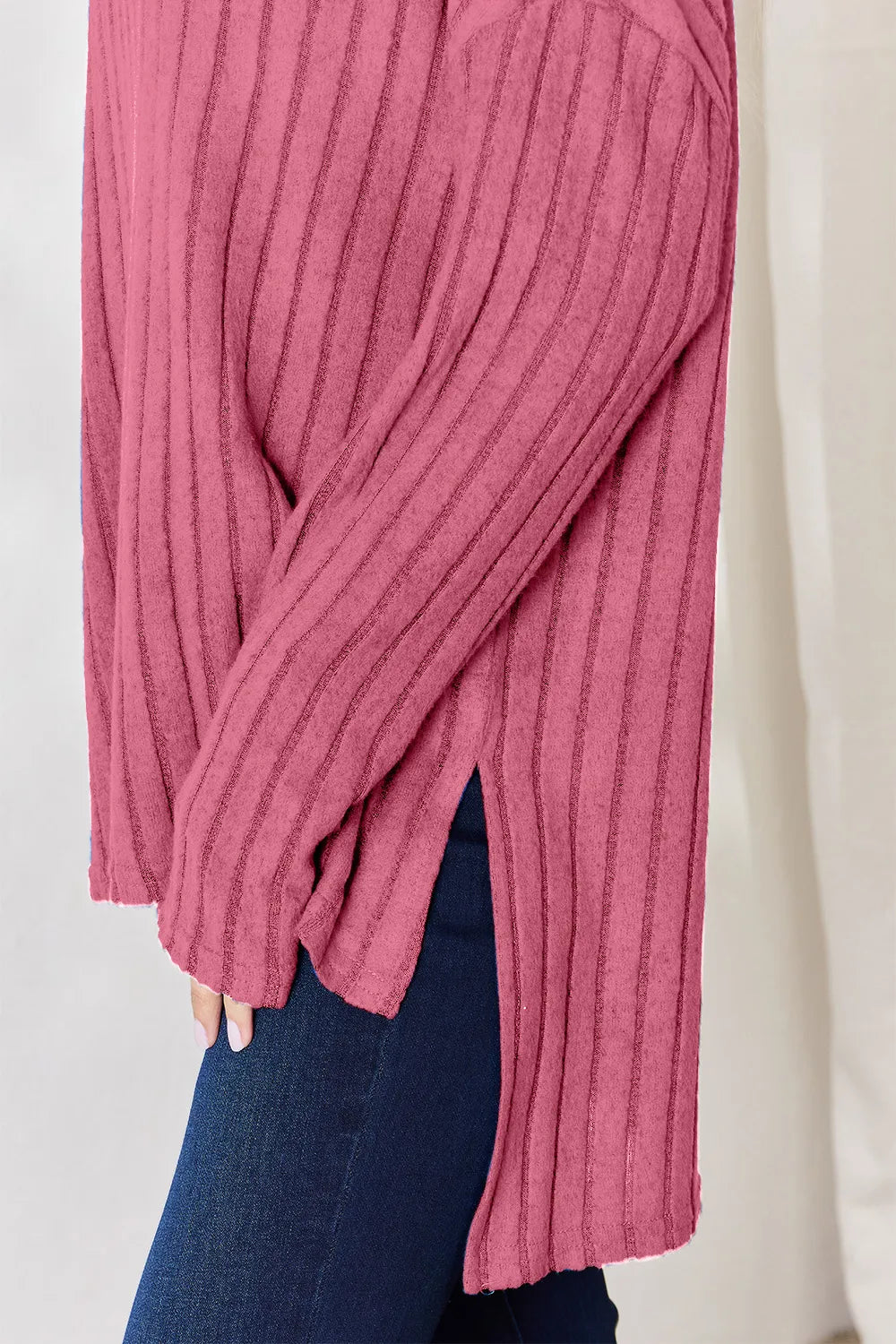 Basic Bae Full Size Ribbed Half Button Long Sleeve High-low Knit Top | Includes Plus Size