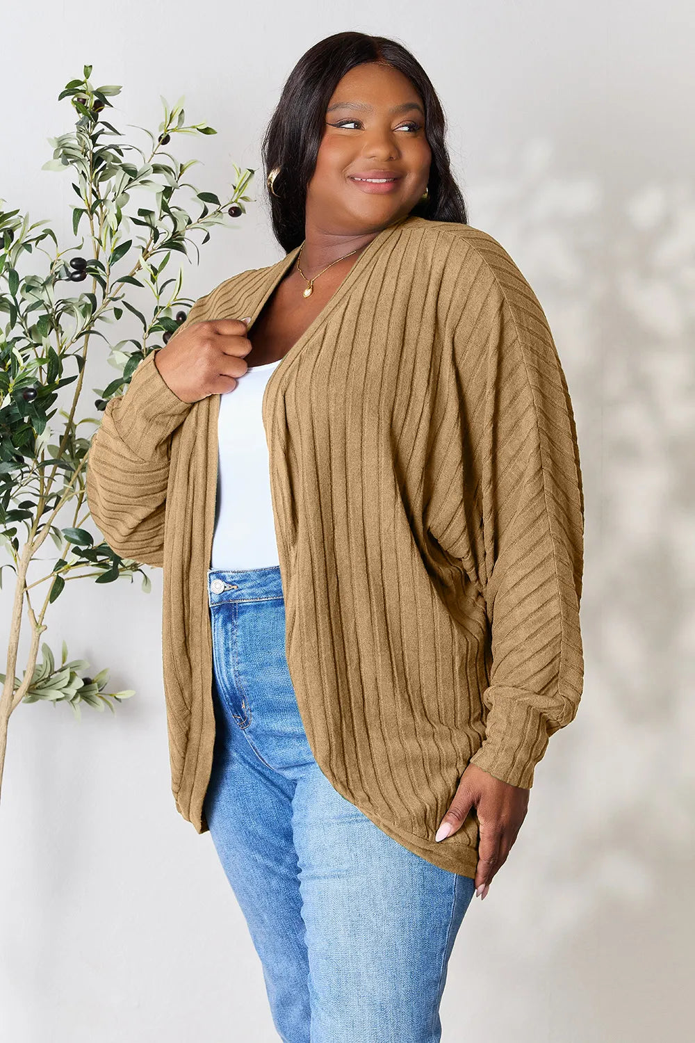 Basic Bae Full Size Ribbed Cocoon Cardigan | Includes Plus Size