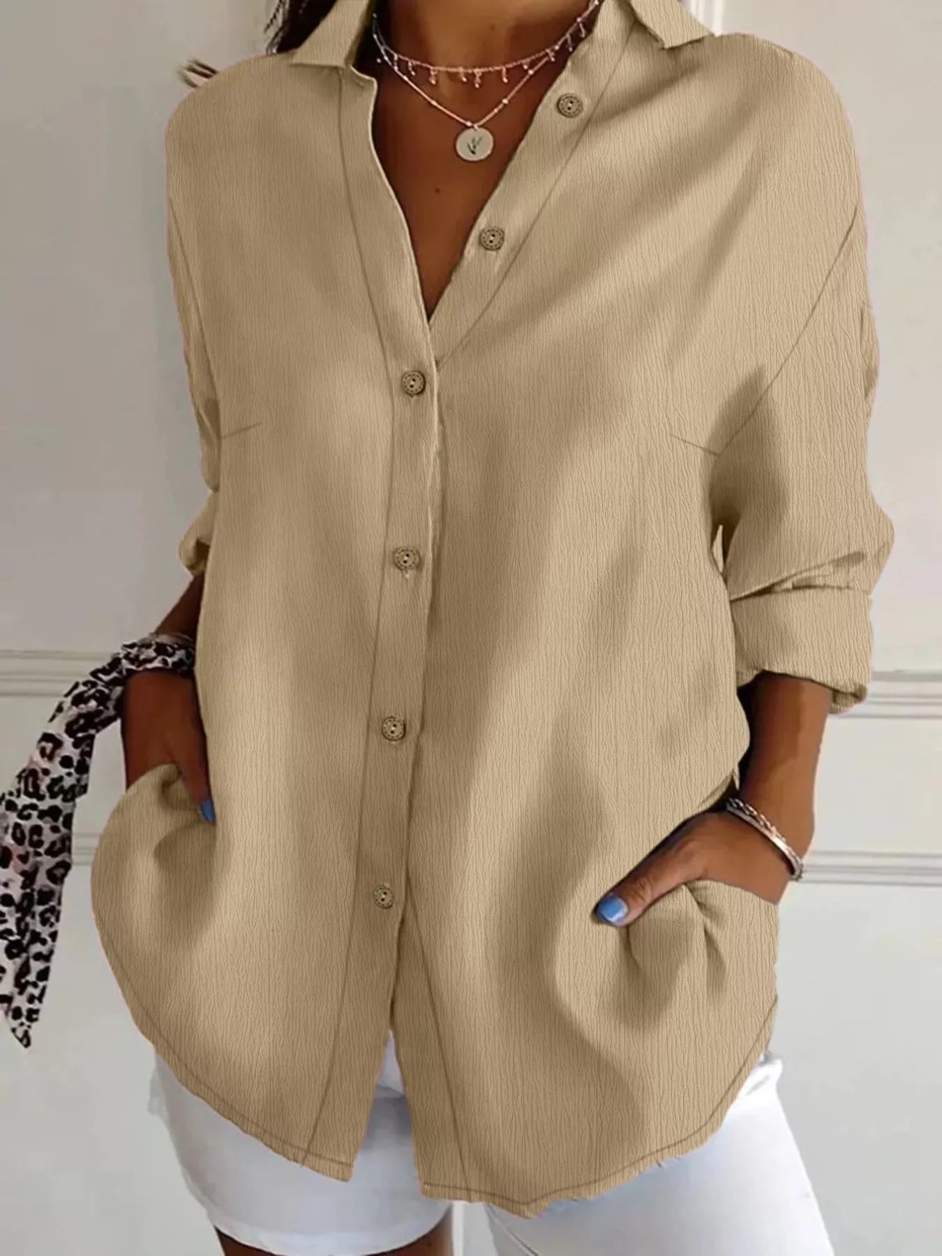 Plus Size Casual Long Sleeve Button-down Shirt