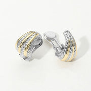 14k Gold Plated Two Tone Twisted Metal Dome Clip On Earrings
