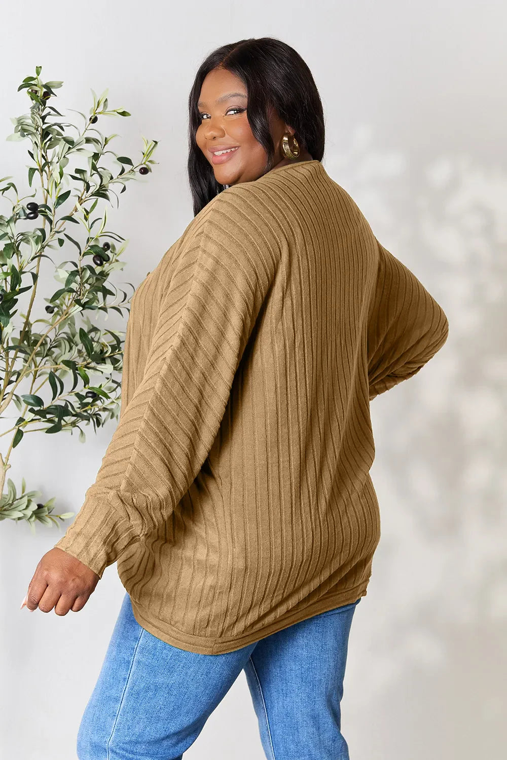 Basic Bae Full Size Ribbed Cocoon Cardigan | Includes Plus Size