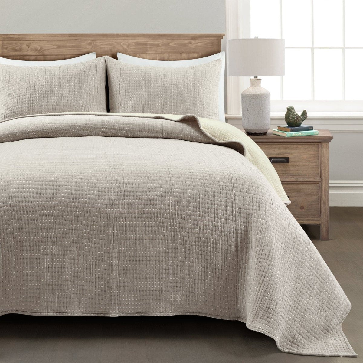 Solid Kantha Pick Stitch Yarn Dyed Cotton Woven Quilt/coverlet Set