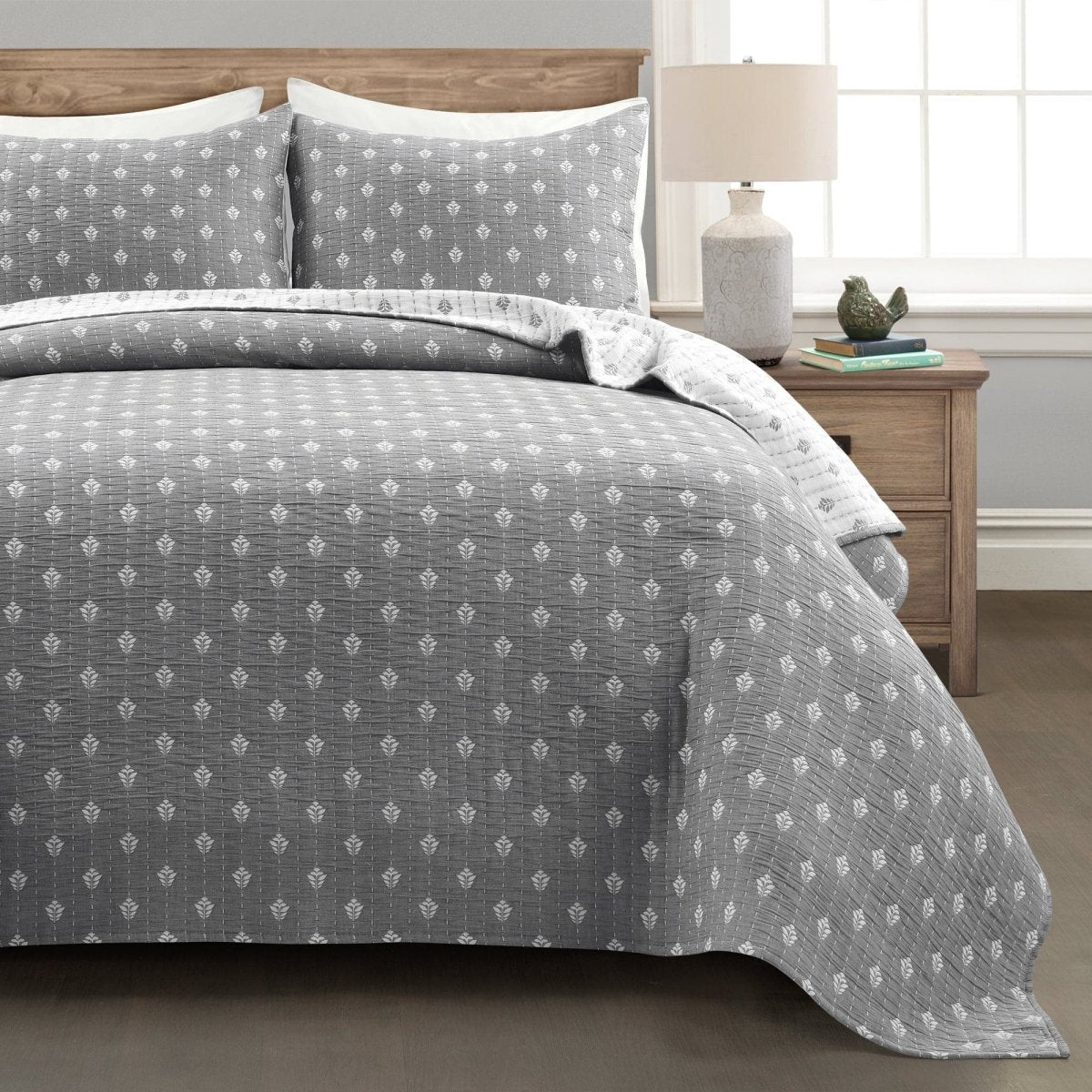 Hygge Kantha Pick Stitch Yarn Dyed Cotton Jacquard Quilt/coverlet Set