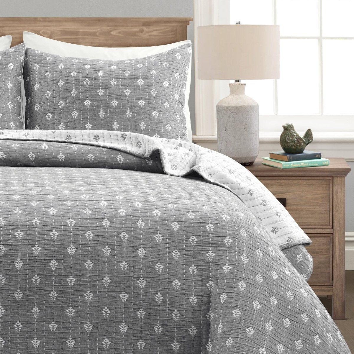 Hygge Kantha Pick Stitch Yarn Dyed Cotton Jacquard Quilt/coverlet Set