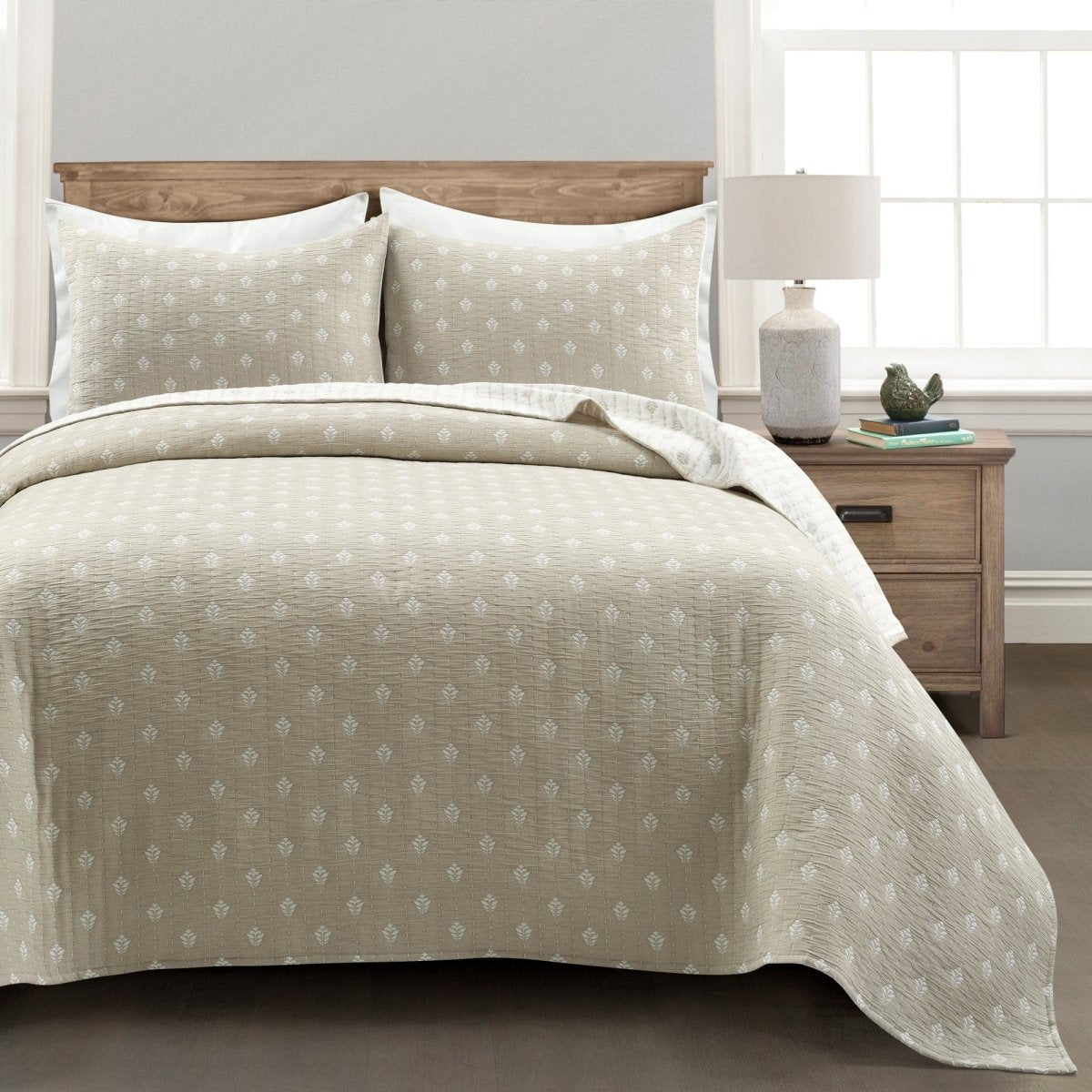 Hygge Kantha Pick Stitch Yarn Dyed Cotton Jacquard Quilt/coverlet Set