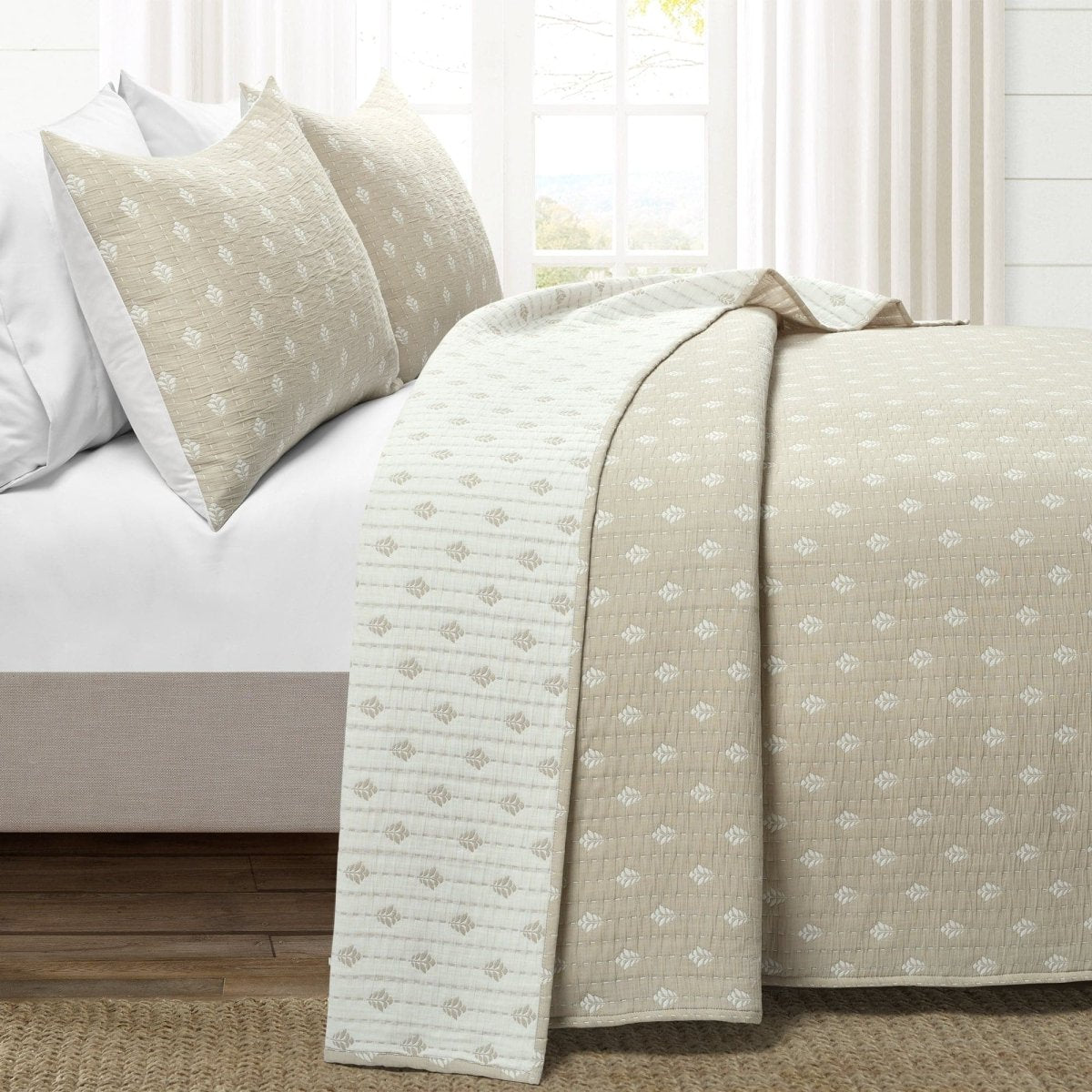 Hygge Kantha Pick Stitch Yarn Dyed Cotton Jacquard Quilt/coverlet Set