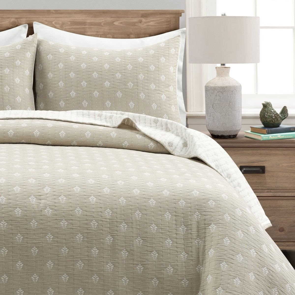 Hygge Kantha Pick Stitch Yarn Dyed Cotton Jacquard Quilt/coverlet Set
