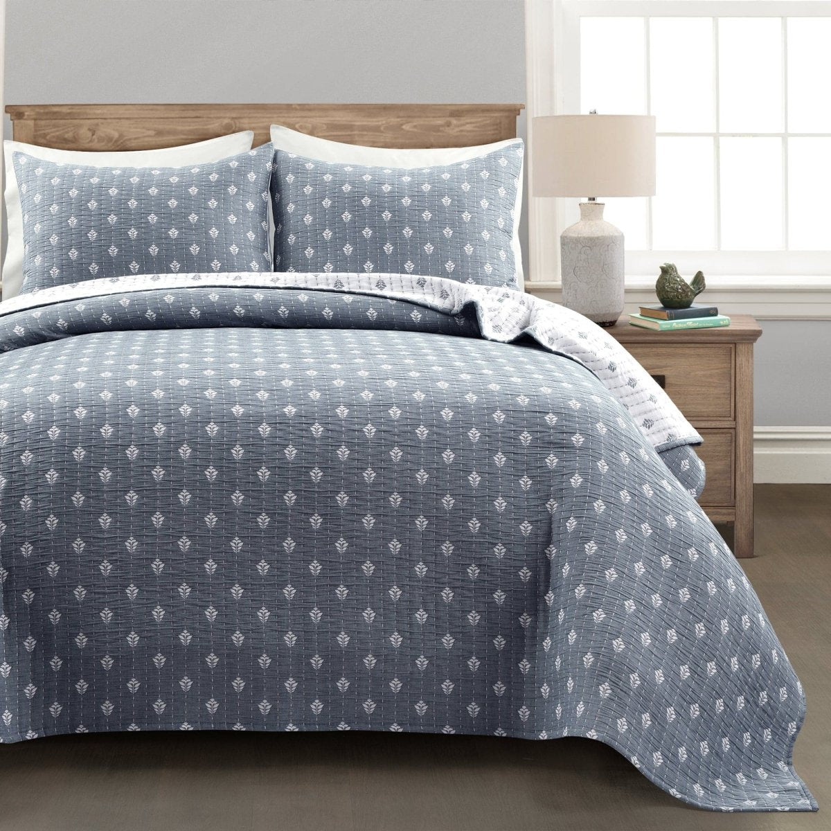 Hygge Kantha Pick Stitch Yarn Dyed Cotton Jacquard Quilt/coverlet Set