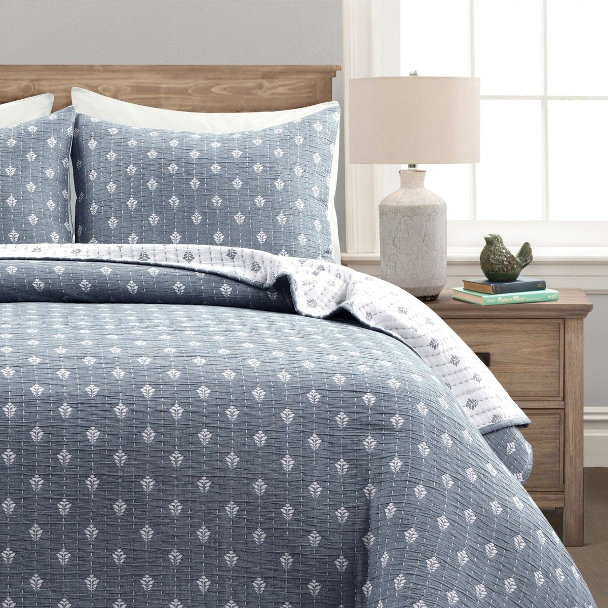 Hygge Kantha Pick Stitch Yarn Dyed Cotton Jacquard Quilt/coverlet Set