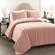 Tracy Stripe Pick Stitch Kantha Yarn Dyed Cotton Woven Quilt/coverlet Set