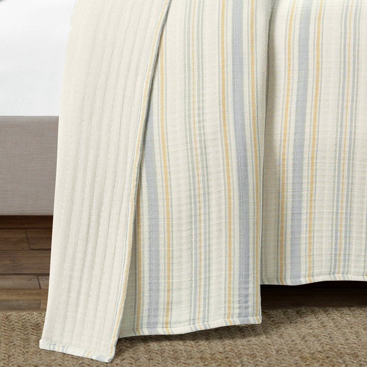 Solange Stripe Kantha Pick Stitch Yarn Dyed Cotton Woven Quilt/coverlet Set