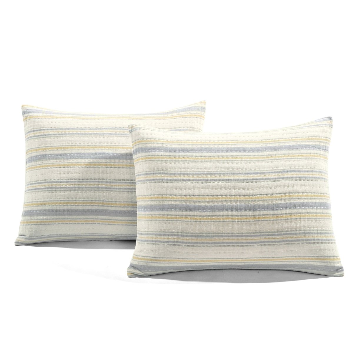 Solange Stripe Kantha Pick Stitch Yarn Dyed Cotton Woven Quilt/coverlet Set