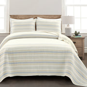 Solange Stripe Kantha Pick Stitch Yarn Dyed Cotton Woven Quilt/coverlet Set