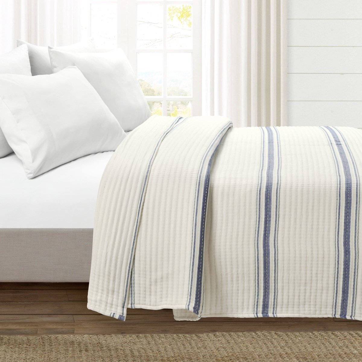 Farmhouse Stripe Kantha Pick Stitch Yarn Dyed Cotton Woven Blanket/quilt/coverlet