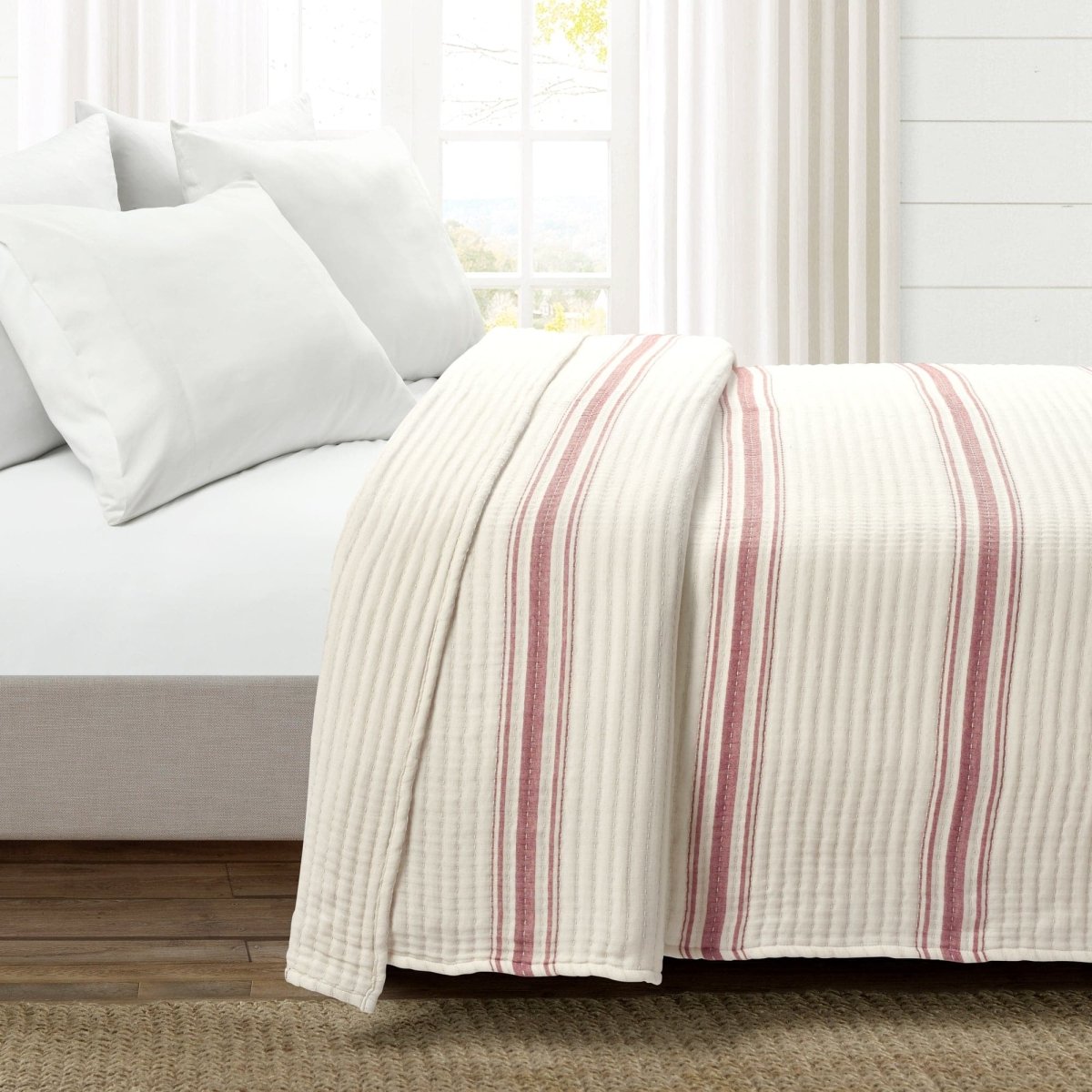 Farmhouse Stripe Kantha Pick Stitch Yarn Dyed Cotton Woven Blanket/quilt/coverlet